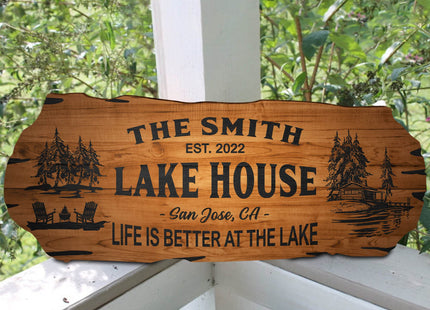Lake House Sign, Personalized Outdoor Cabin Wood Wall Decor