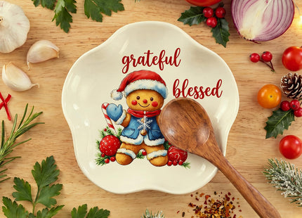 Acellegic Ceramic Spoon Rest for Stove Countertop 5.3 Inch, Gingerbread Man