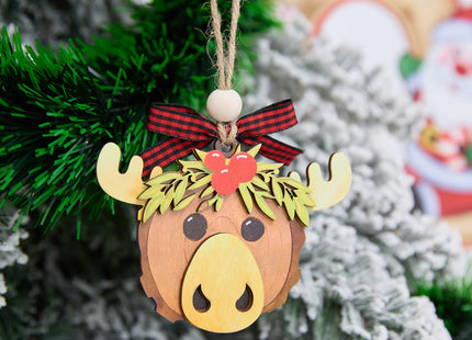 NGHYANNA Whimsical Moose Head Christmas Ornament 4 Inch – Layered Wooden Rustic Woodland Animal Decoration Gift for Cabin Lake House Owners Nature Lovers Holiday Keepsake