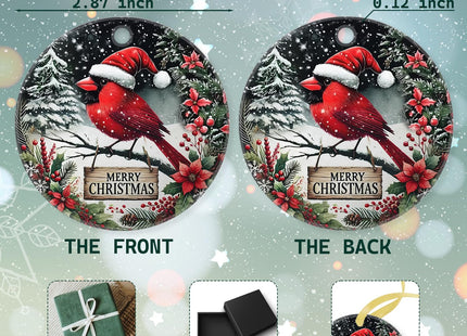 Welshower Merry Christmas Winter Cardinal Ornaments, Red Cardinal Christmas Decorations, Snowy Winter Poinsettia Bird Xmas Tree Ceramic Decorative Hanging Ornaments