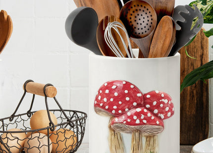 pinata Mushroom Kitchen Decor Rustic Embossed Ceramic Utensil Holder