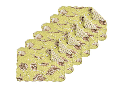 C&F Home Baker Cotton Quilted Reversible Machine Washable Green Seashell Vintage Design Placemat Set of 6 Scalloped Edges Coastal Beach Ocean for Kitchen or Dining Table Rectangular Placemat Set of 6