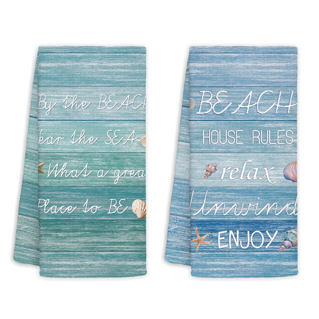 Jvpke Beach Kitchen Towels Set of 2, Coastal Beach House Rules Dish Tea Towels for Kitchen Decor, Blue Ocean Hand Towels for Bathroom, Coastal Kitchen Bathroom Decor, 16x24 Inch
