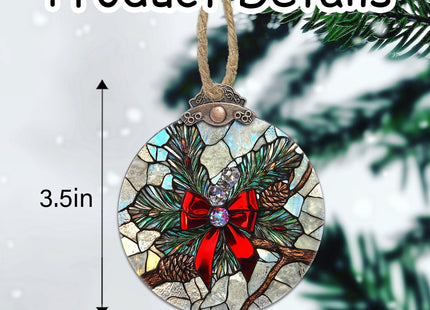 Christmas Pinecone Bow Stained Glass Window Hanging Suncatcher Gifts 3.2"
