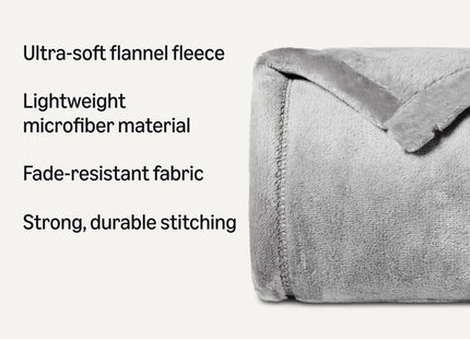 Amazon Basics Soft Fleece Throw Blanket, Ultra-Soft Flannel Fleece, Warm Cozy for Couch Sofa Bedroom, Fade-Resistant, 50 x 60 Inches, Gray