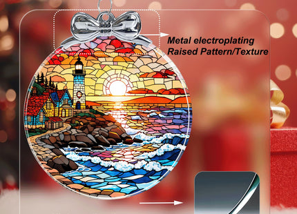 Lighthouse Stained Glass Christmas Ornament - Hanging Ornaments for Christmas Tree Decorations -Holiday Keepsake Present Exchange Idea