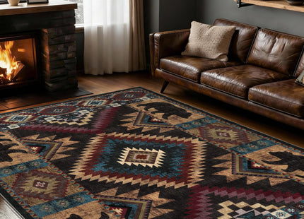 YIHOUSE Rustic Cabin Area Rug for Bedroom 5x7,Machine Washable Lodge Bear Rug,Non-Slip Low Pile Print Pattern Western Rug for Living Room