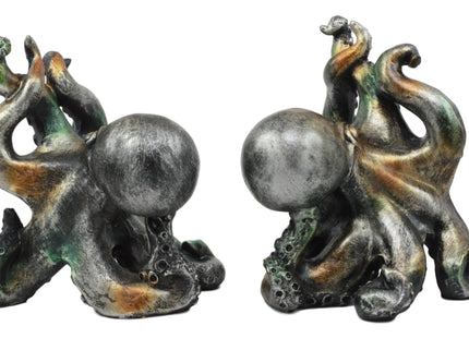 Ebros Nautical Coastal Sea Monster Octopus Bookends Set Statue in Faded Bronze Antique Finish 6.25" H Mythical Sea Giant Cthulhu Kraken Decorative Office Study-Room Library Desktop Decor Figurines