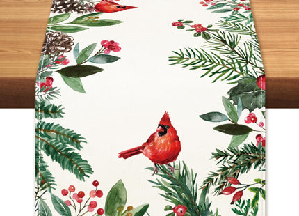 Cloudfomila Winter Red Cardinal Table Runner Pine Branch Berry Burlap Table Runners, Christmas Xmas Seasonal Coffee Table Center Decor for Home Kitchen Dining Party Indoor Outdoor 13x36 Inch