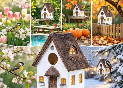 Bird Houses for Outside Outdoor Bird Houses, Hanging Resin Birdhouse for Bluebird, Hummingbird, Sparrow, Wren Finches, Chickadee, Gifts for Bird Lovers,Garden Decorations