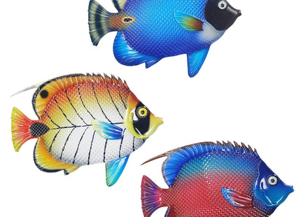 John's Studio Metal Fish Sea Wall Decor Outdoor Garden Hanging Art Sculptures Home Ocean Theme Decorations for Kitchen Bathroom and Pool - 3 PCS