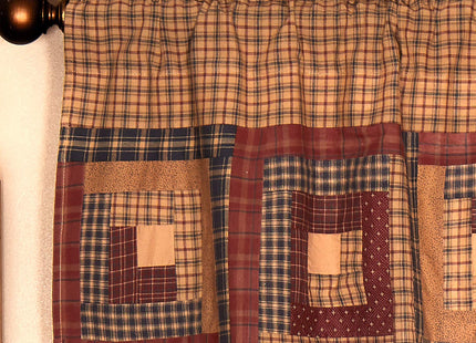 VHC Brands Millsboro Window Curtain, Valance Log Cabin Block Border, Tan, 16x72