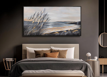 Yuaxker Ocean Wall Art Grey and Black Wall Decor Framed art Aesthetic Coastal Canvas Painting for Living Room Bedroom Dining Room Office Home Decor 24x48 Inch