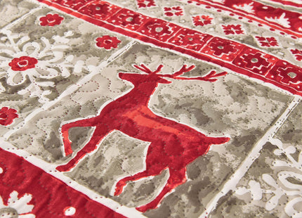 CHINO Christmas Quilts Set Queen Size Rustic Lodge Red Reindeer Bedding, Lightweight Bedspread Coverlet with Christmas Snowflake Pattern Breathable Bed Cover (90"x90")