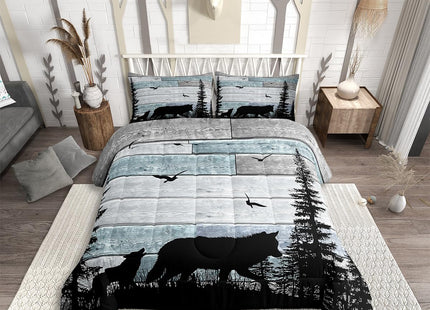 Erosebridal Rustic Twin Comforter Set for Boys Bedding,Forest Wolf Bedding Set for Adults Teens Girls,Farmhouse Woodland Animal Cabin Down Comforter Lodge Hunting Quilt Insert with 2 Pillow Cases