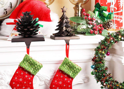 Pine Tree Christmas Stocking Holder Anti-Slip Fireplace Stocking Hanger Xmas Hook Gift for Christmas Mantle Table Indoors Decor(1, Pine Tree)