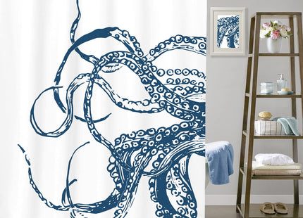 LIGHTINHOME Octopus Shower Curtain 72Wx72H Inch Navy Blue Ocean Kraken Giant Tentacles Sea Creatures Mythical Nautical Animal Fabric Waterproof Bathroom Home Decor Set 12 Plastic Hooks