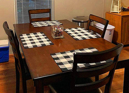 Ukeler Placemats Set of 6 - Buffalo Check Plaid Placemats 100% Cotton Crossweave Plaid Woven Placemats Washable Heat Insulation Kitchen Table Mats, Black and Ivory