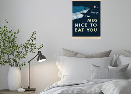 HUGANE Funny Ocean Shark Wall Decor Art Poster, Ocean Shark Classroom Bathroom Decor, Coastal Beach Wall Decor, Beach Room Decor, 12x16 Inches