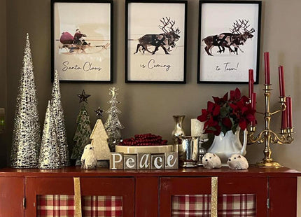 LITIVY Christmas Wall Art Prints - Set of 3 Santa Claus with Sleigh Deer for Home Decor - Xmas Sign - 12x16in - Black