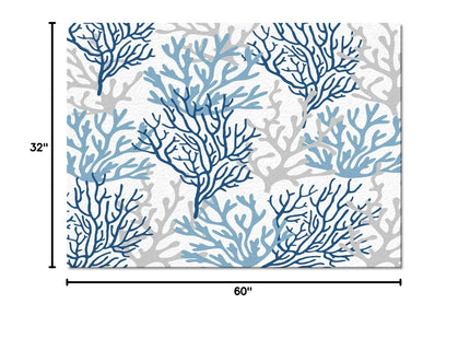 Indoor Area Rug, Navy Blue Coral Coastal Non Slip Carpet Pad Bathroom Mat, Summer Beach Seaside Nautical Kitchen Runner Area Rug for Bedroom/Living Room/Kids Room 2'7"x5'