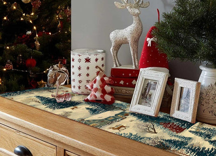 Winter Table Runner Deer & Village Kitchen Dining Table Decor, Christmas Table Runner Home Decor for Indoor Outdoor Dining, Party, Holiday 13 X 72 Inch