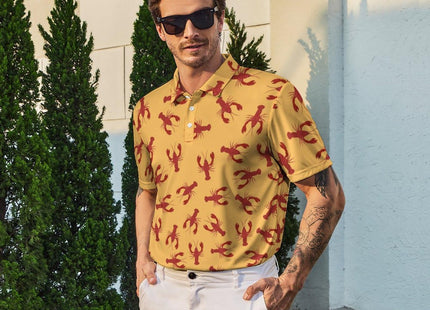 INZVKJLU Crawfish Shirt for Men Lobster Shirt Funny Golf Shirts Men