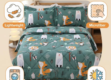 JSD Green Forest Animal Kids Comforter Set Twin Size