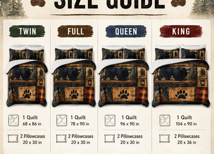 AILONEN Black Bear Quilt Set King Size, Rustic Bear Bedspread Coverlet for Boys Girls Adults with 2 Pillowcases,3-Piece Wildlife Themed Hunting Quilt Bedding Set