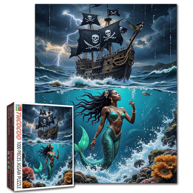 Pirate Ship Puzzles for Adults 1000 Pieces Mermaid Jigsaw Puzzles for Game Nights Pirates Sailboat Jigsaw Puzzle for Challenging Family Activity Game DIY Craft Puzzle Home Decor Gifts