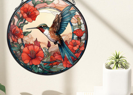 Hummingbird Stained Glass Suncatcher, 8 Inch