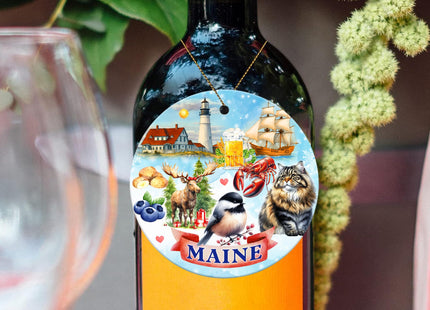 Sportyzen Maine State Christmas Ornament – Portland Head Lighthouse, Moose, Lobster, Blueberries, Chickadee & Sailing Ship – New England Souvenir Gift & Coastal Holiday