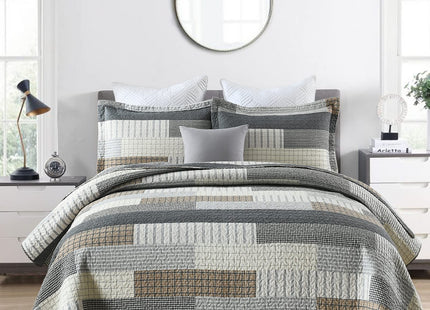 PERHOM Quilt Queen Size - 100% Cotton Farmhouse Rustic Queen Quilt Set, Cabin Bedding Set Bedspreads, Lodge Lightweight Patchwork Plaid Quilted Comforter for Queen Bed, Grey/Brown/Beige