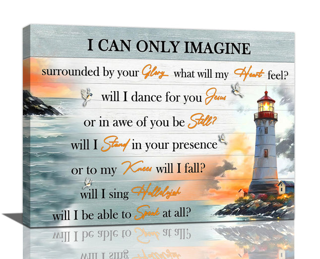 Nautical Lighthouse Wall Art Coastal Ocean Pictures Wall Decor Christian I Can Only Imagine Canvas Prints Religious Painting Framed Modern Artwork for Bathroom Bedroom Living Room Office 16"x12"