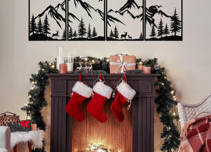 Sanwarm Wall Decor, 4 Pieces, Black Metal, for Home Mountain Forest
