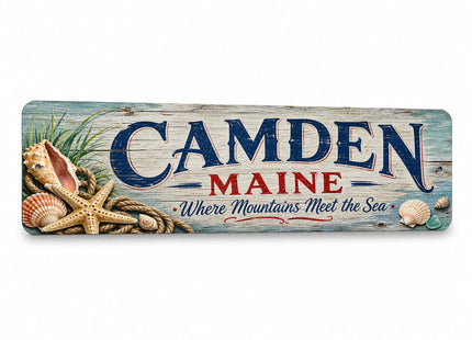 Camden Coastal Driftwood Metal Sign — Maine Souvenir Wall Decor