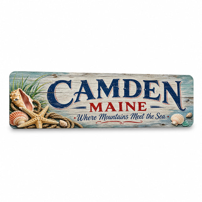 Camden Coastal Driftwood Metal Sign — Maine Souvenir Wall Decor