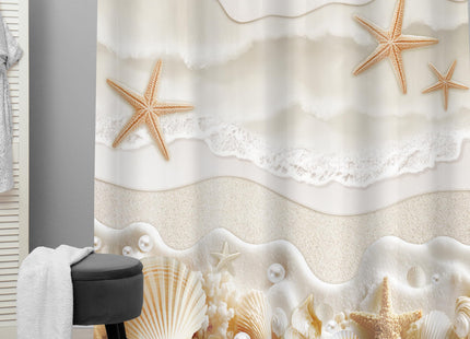 Starfish Beach Coastal Ocean Beige White Bathroom Shower Curtain Set