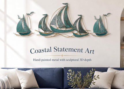 HAVFIFK Large Sailboat Metal Wall Decor for Living Room,3D Wall Art