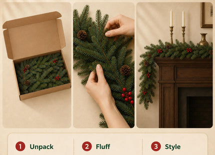 GWEXTO 6 FT Artificial Christmas Garland with Berry and Pinecone Accents