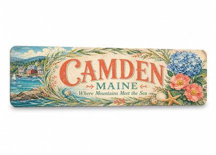 Camden Coastal Wreath Metal Sign — Maine Souvenir Wall Decor