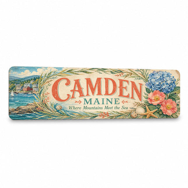 Camden Coastal Wreath Metal Sign — Maine Souvenir Wall Decor