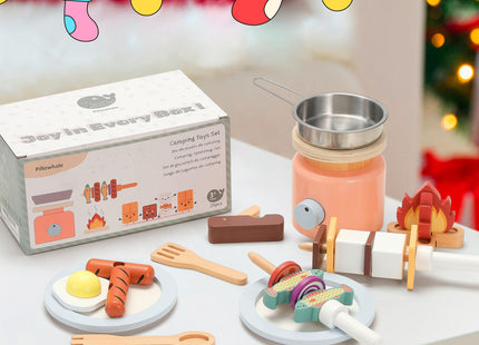 Pillowhale Wooden Campfire Playset, Pretend Play Camping Toys for Kids