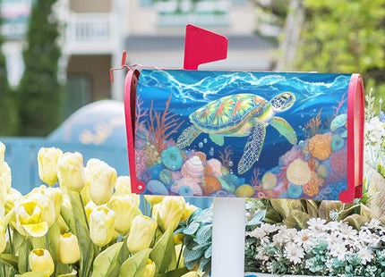 Summer Sea Turtle Mailbox Cover Welcome Summer Beach Theme Mailbox Covers Magnetic Standard Size 21" X 18" Starfish Ocean Nautical Wrap Post Letter Box Decor for Seasonl Home Outdoor Yard Garden