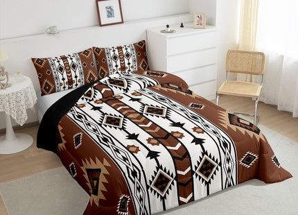 Erosebridal Western Comforter Set Brown Rustic Boho Aztec Bedding Set Queen Size,Country Cabin Lodge Quilt Comforter for Boys Adults Men Southwestern Ethnic Tribal Bed Duvet Set 3 Pcs