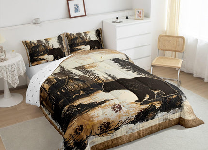Feelyou Rustic Cabin Bear Comforter Set Forest Animal Wildlife Hunting Theme Bedding Set King Size for Boys Girls Farmhouse Black Bear Comforter Brown Farmhouse Bed Set for All Season