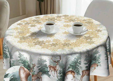 Imiss Winter Wondland Reindeer Round Tablecloths 60 Inch Christmas Snowflake Pine Tree Washable Table Cover Decoration Table Cloth for Dining Kitchen Holiday Picnic Indoor Outdoor Decor