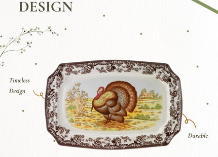 Spode Woodland Rectangular Platter - Turkey Brown/White