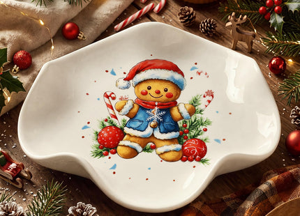 Acellegic Ceramic Spoon Rest for Stove Countertop 5.3 Inch, Gingerbread Man
