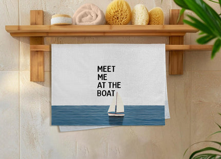 GWFSJYU Meet Me at the Boat Nautical Kitchen Towels, Beach House Decor, Beachy Sailboat Dish Tea Towels for Kitchen, Nautical Coastal Decorative Hand Towel for Bathroom Lake House, 16x24 Inch